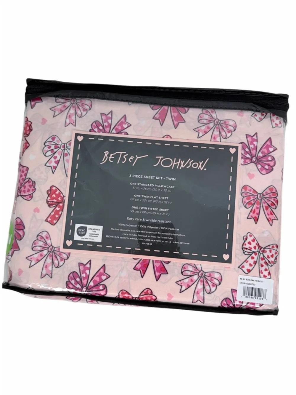 Betsey Johnson Pink Bow Heart Twin Sheet Set 3 Piece Bedding Girly sheet Set